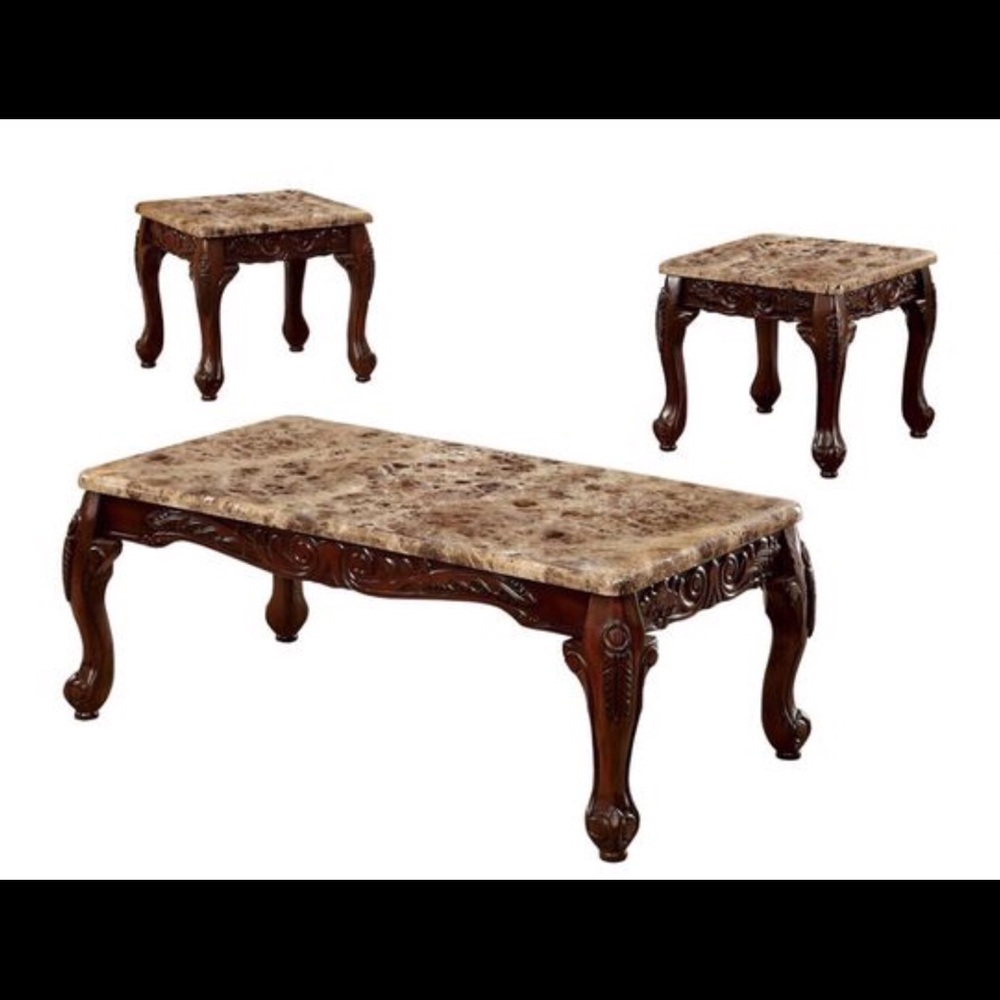 Brown marble top tables. In the shape oval